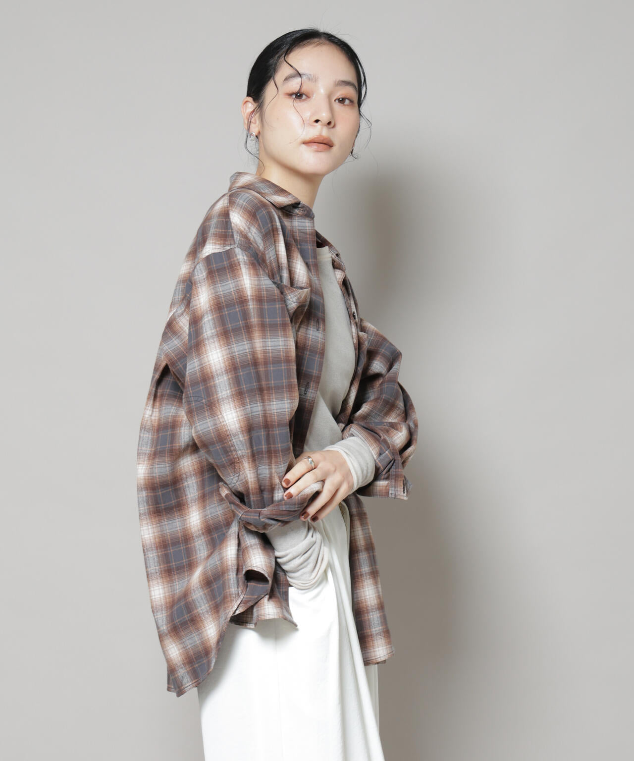 オンブレチェックオーバーネルシャツ 6695220313