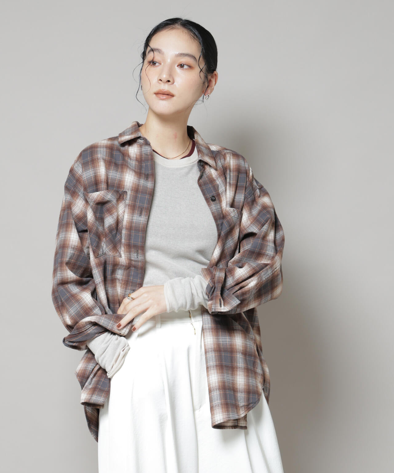 オンブレチェックオーバーネルシャツ 6695220313