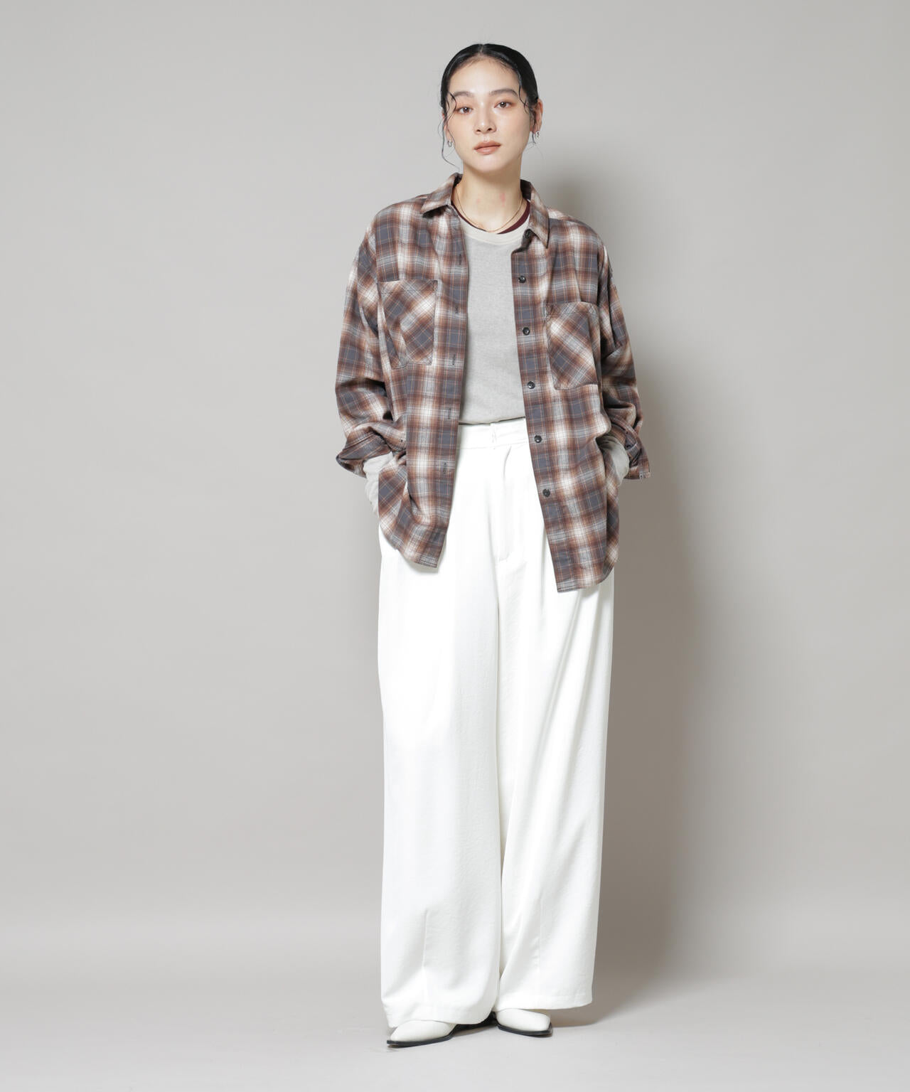 オンブレチェックオーバーネルシャツ 6695220313