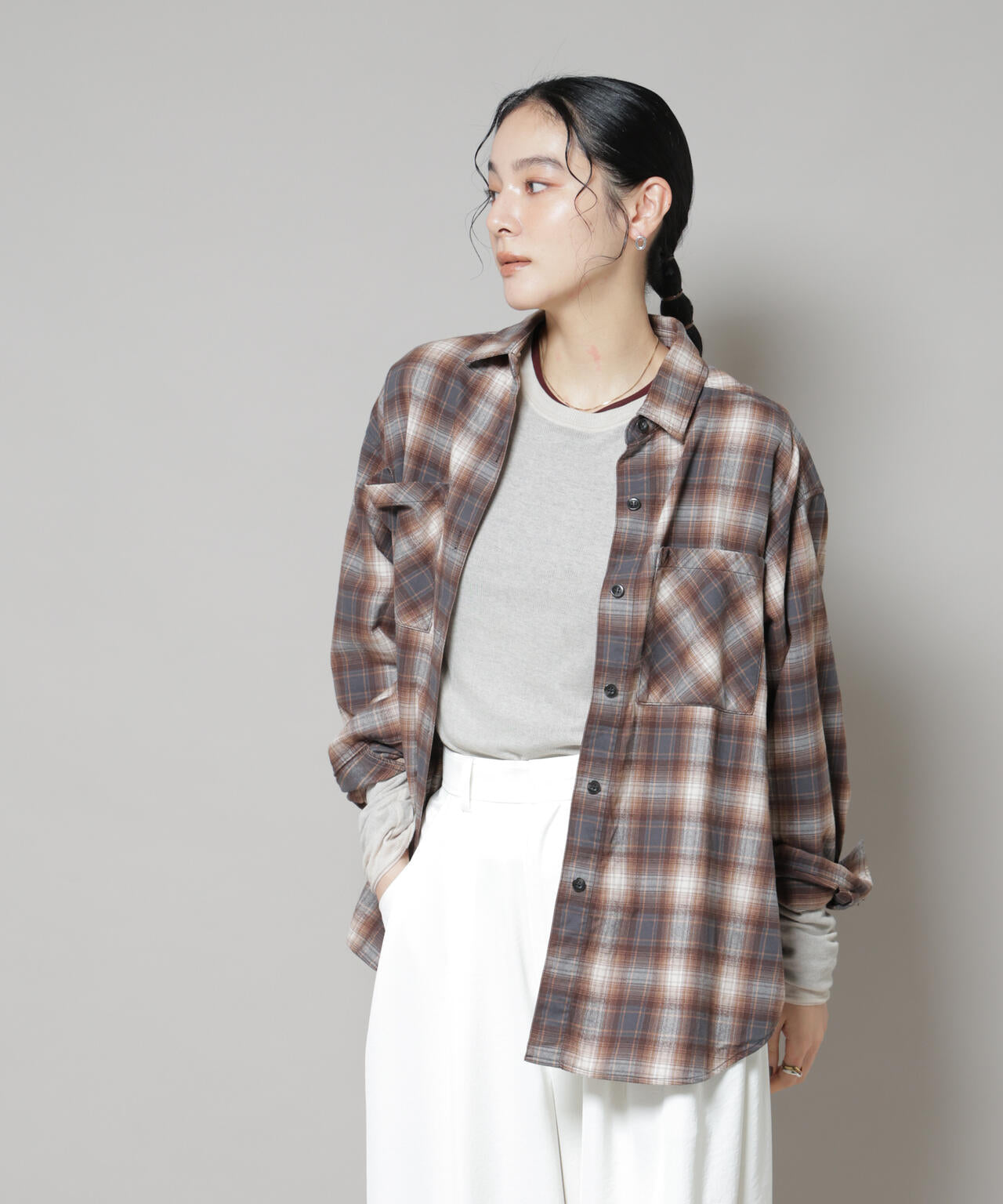 オンブレチェックオーバーネルシャツ 6695220313