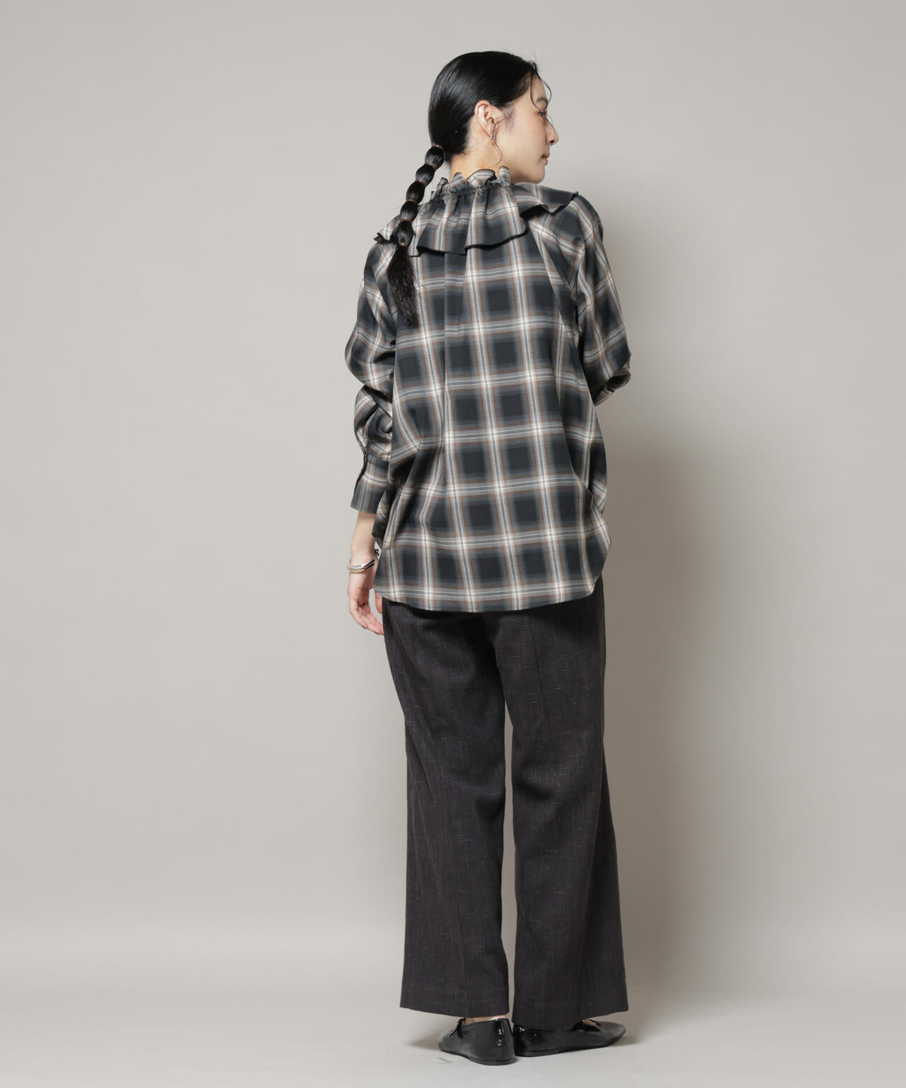 オンブレーチェックフリルカラーブラウス 6695220317