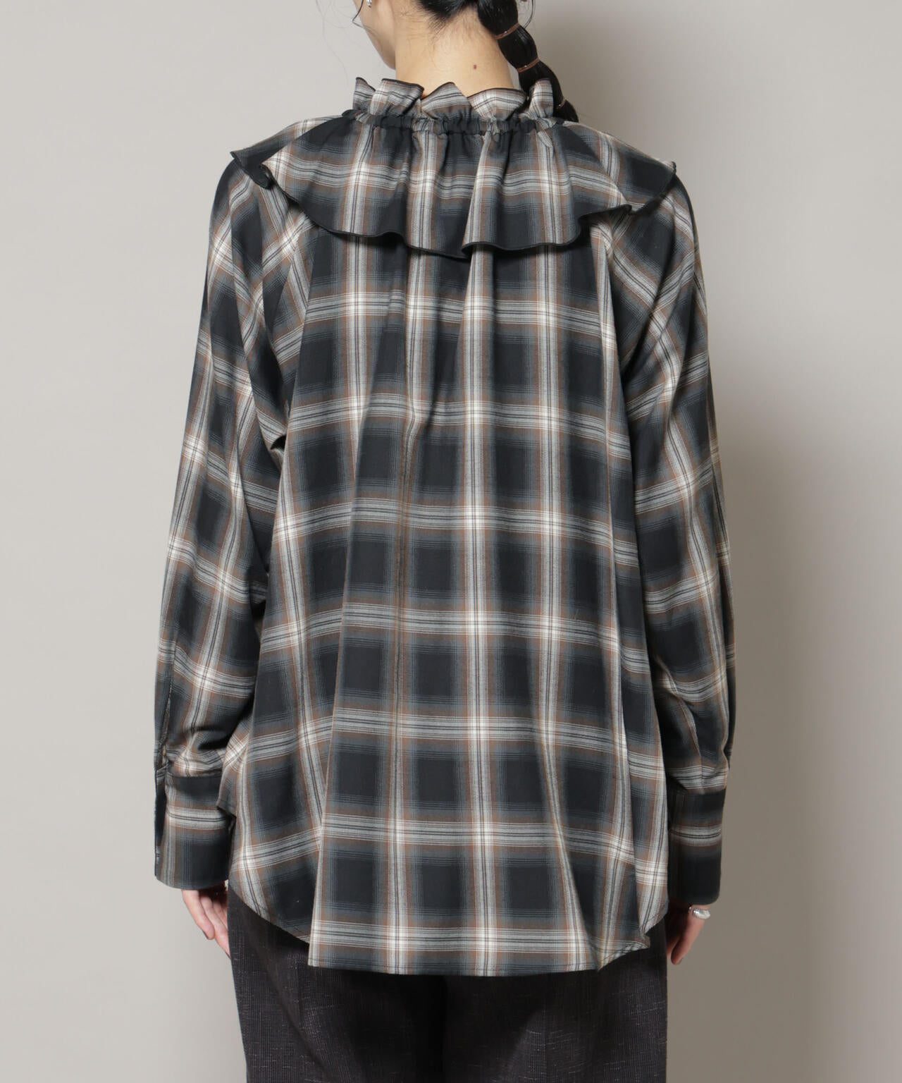 オンブレーチェックフリルカラーブラウス 6695220317