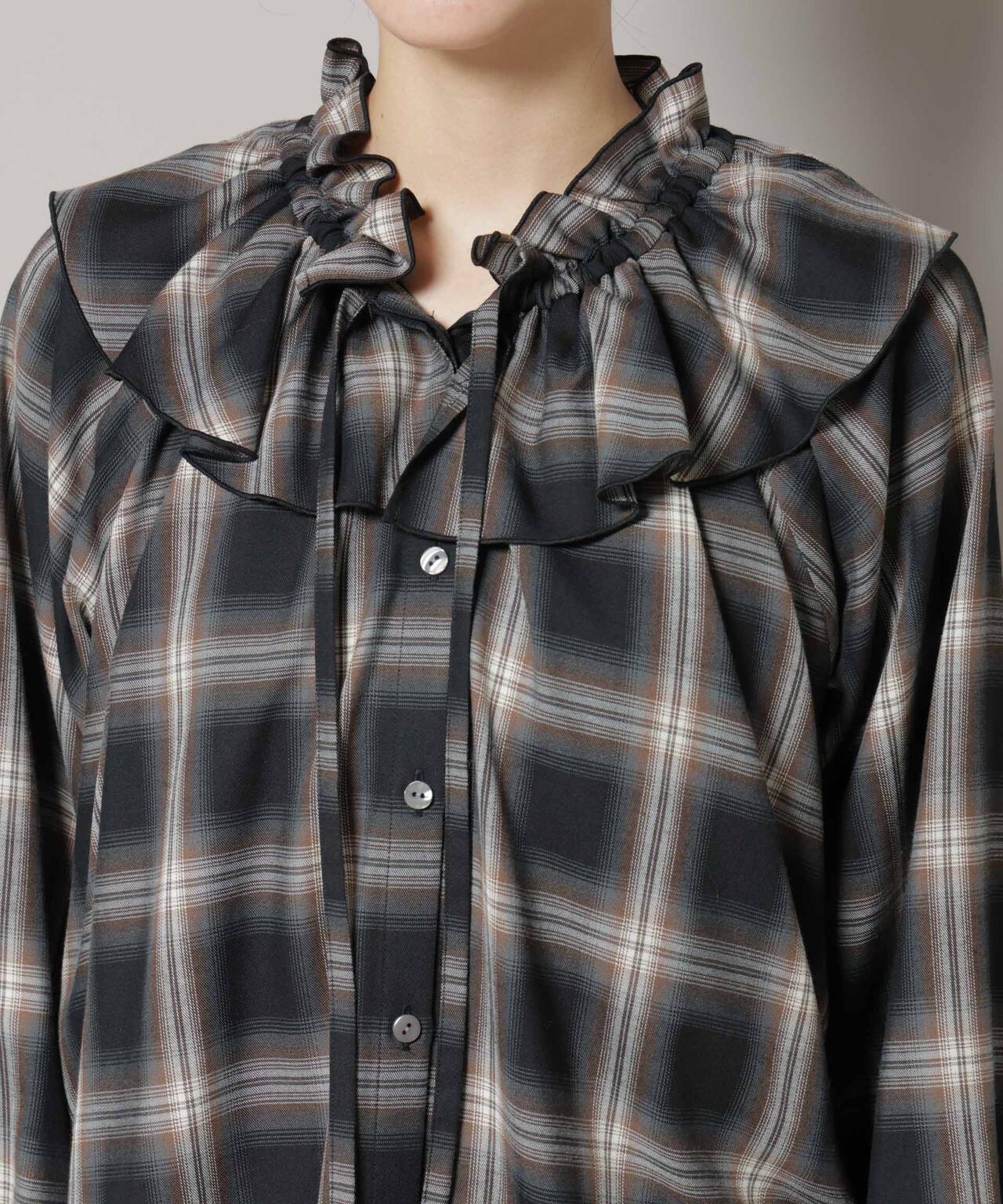 オンブレーチェックフリルカラーブラウス 6695220317