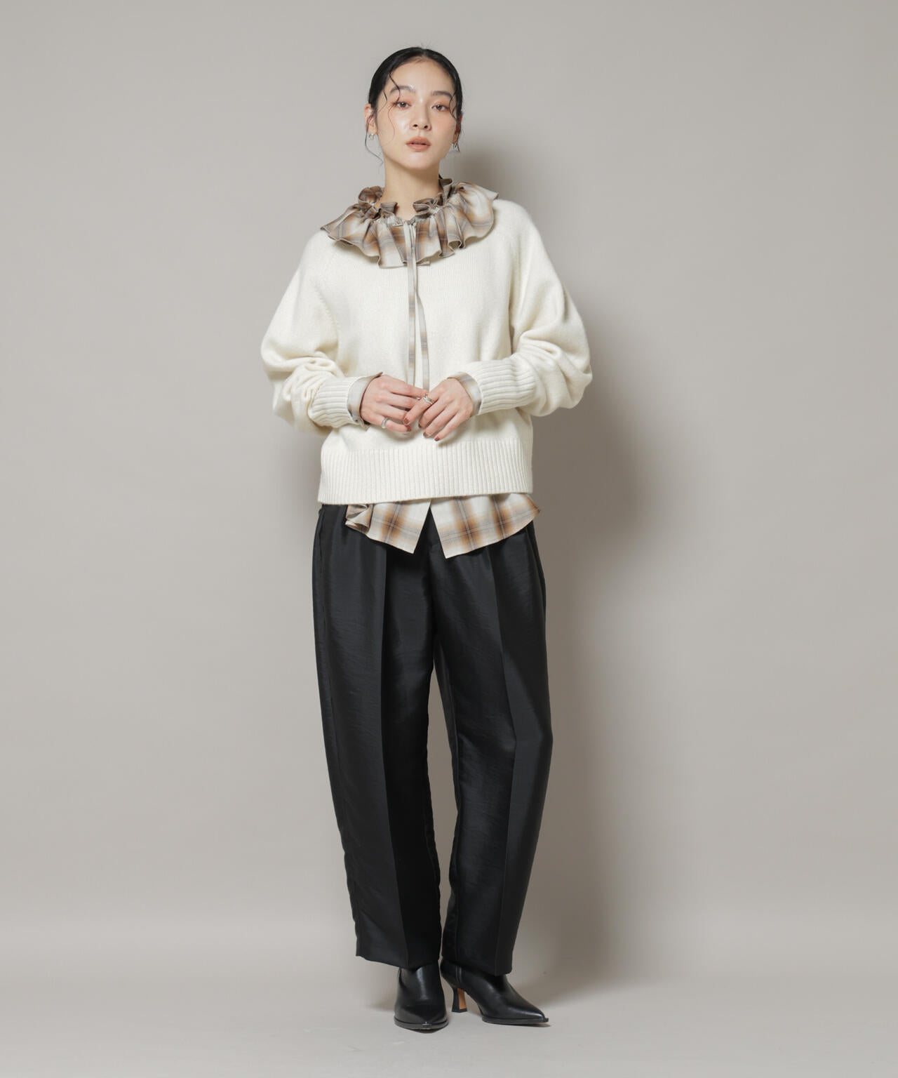 オンブレーチェックフリルカラーブラウス 6695220317