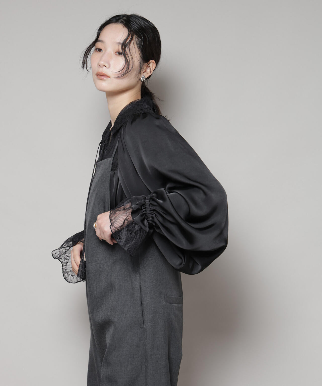 レースコンビギャザーブラウス 6695220318