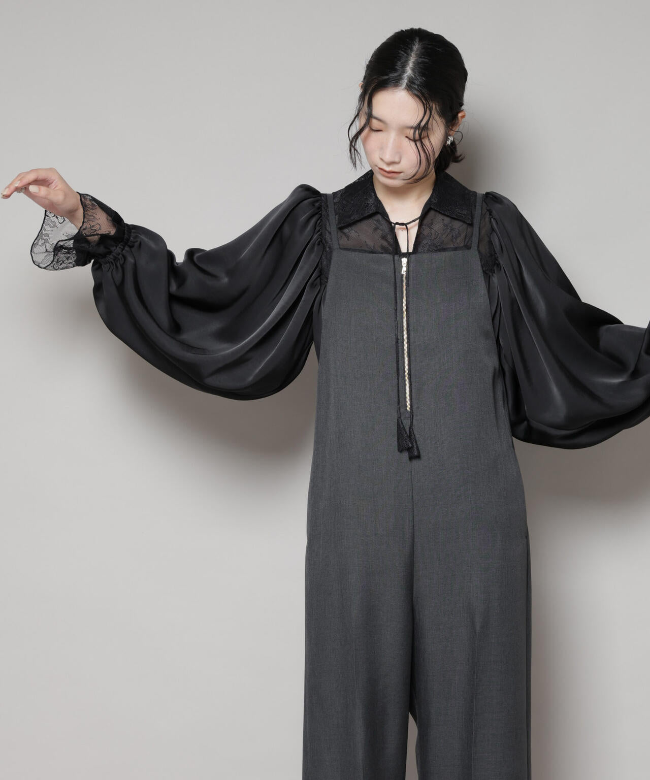 レースコンビギャザーブラウス 6695220318