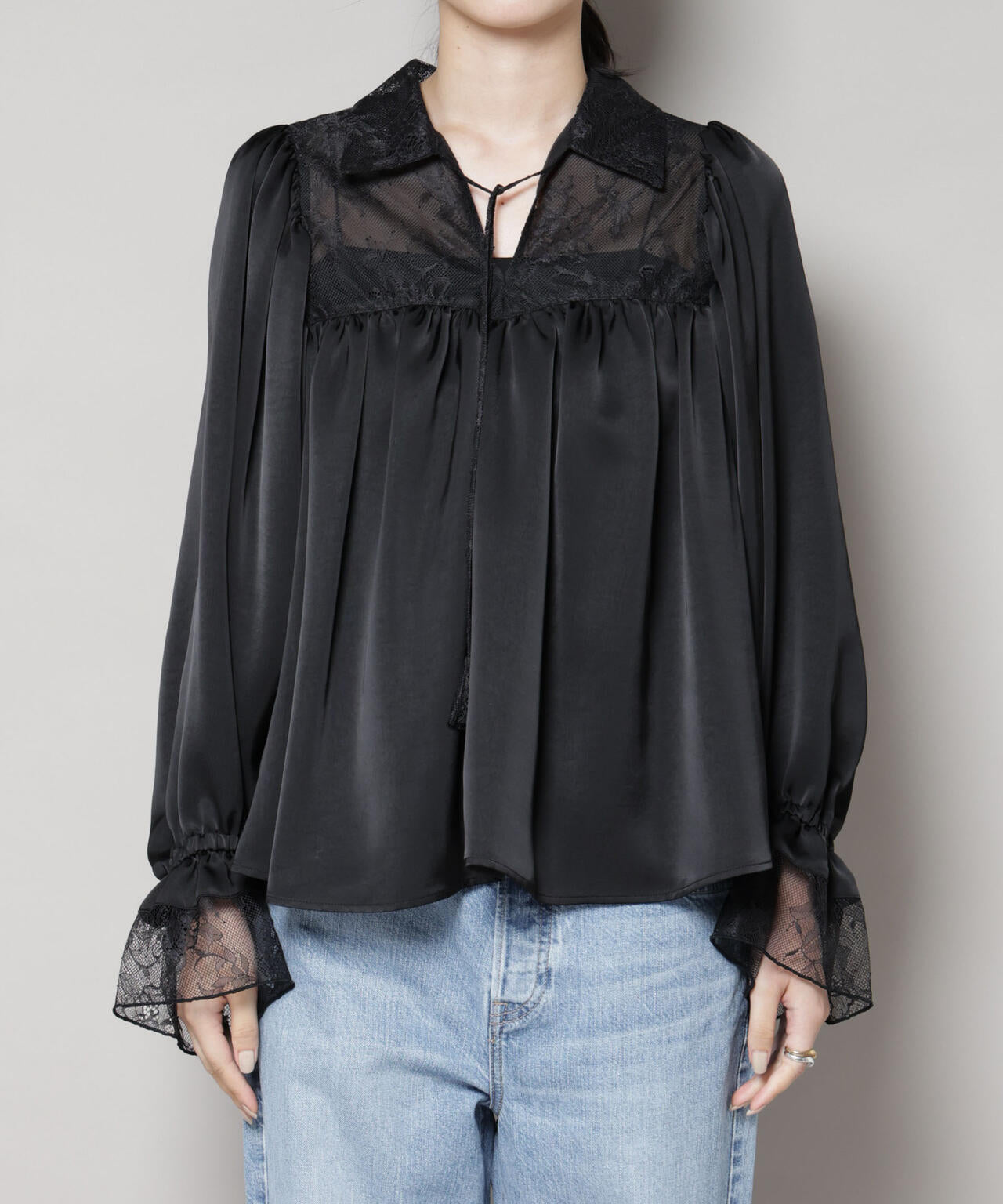 レースコンビギャザーブラウス 6695220318