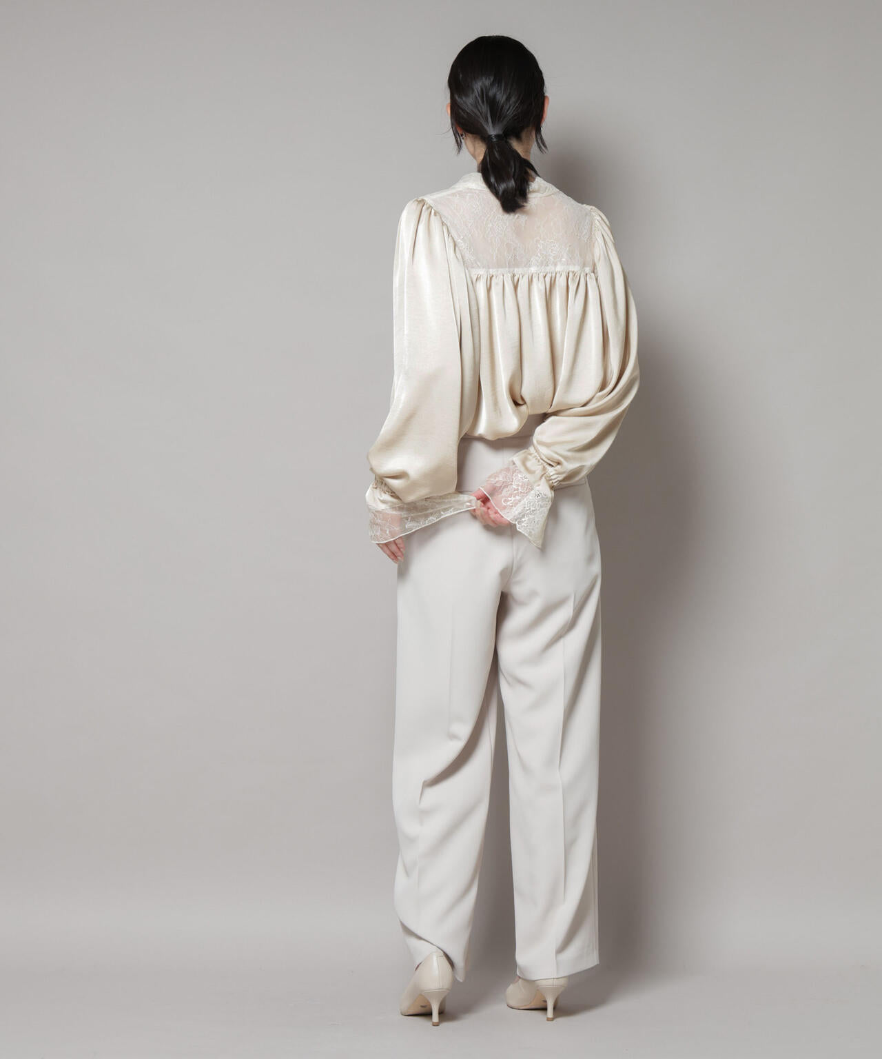 レースコンビギャザーブラウス 6695220318