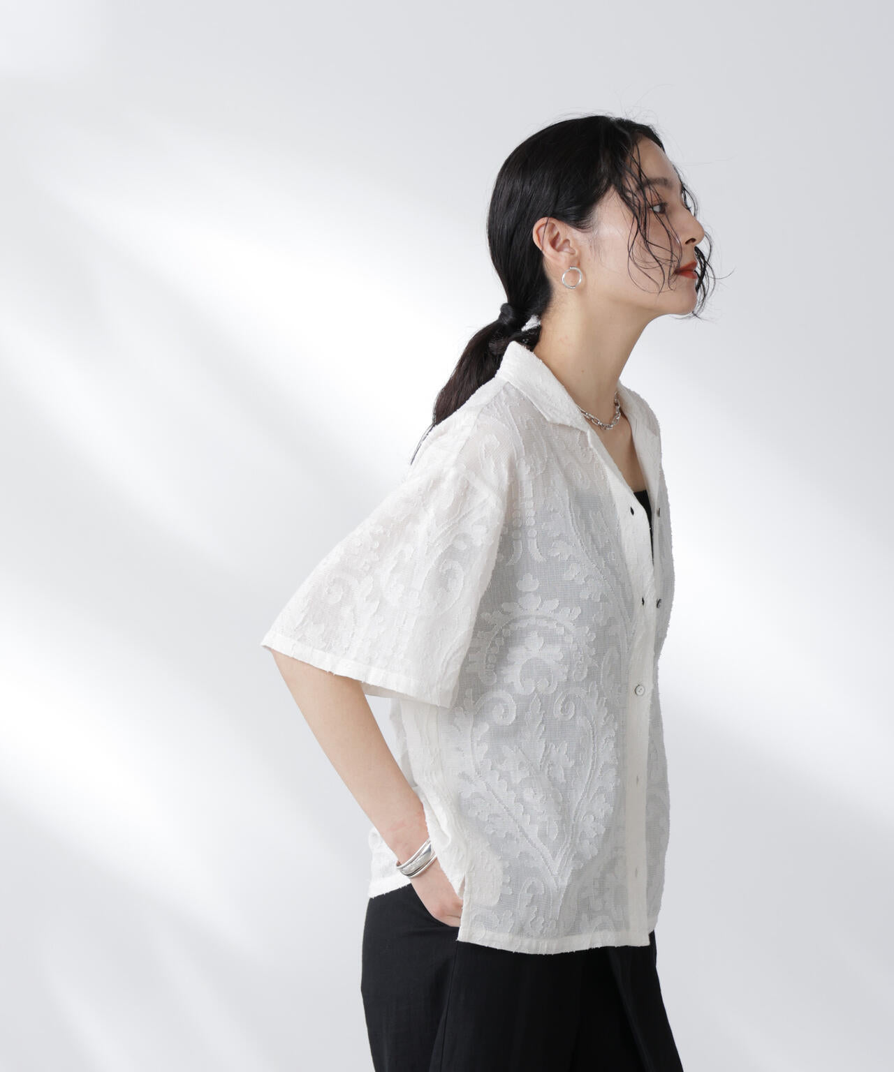 made in india カットワークジャカードシャツ(セットアップ可) 6695221300