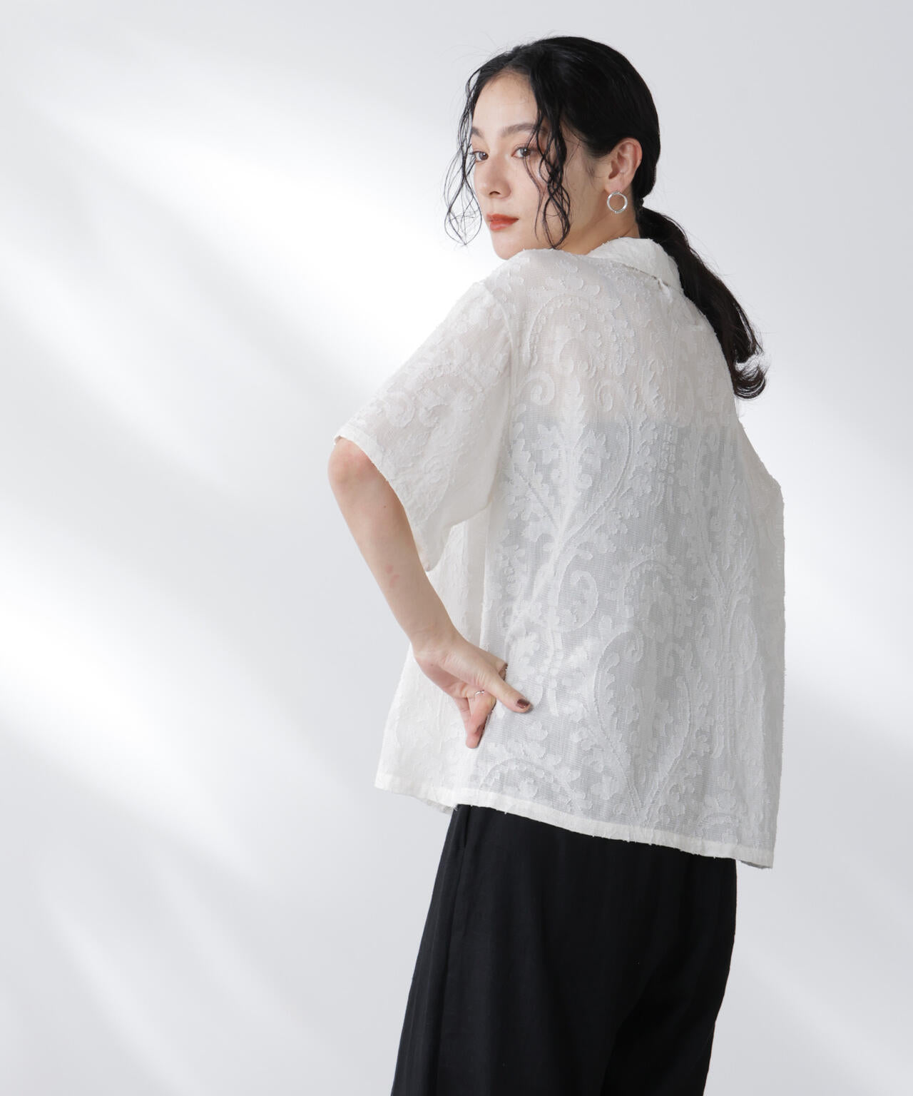 made in india カットワークジャカードシャツ(セットアップ可) 6695221300