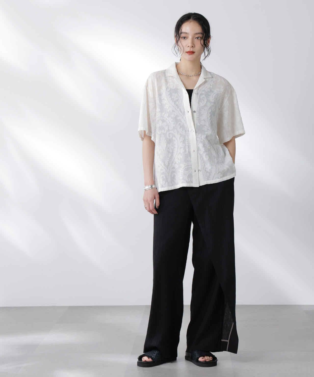 made in india カットワークジャカードシャツ(セットアップ可) 6695221300