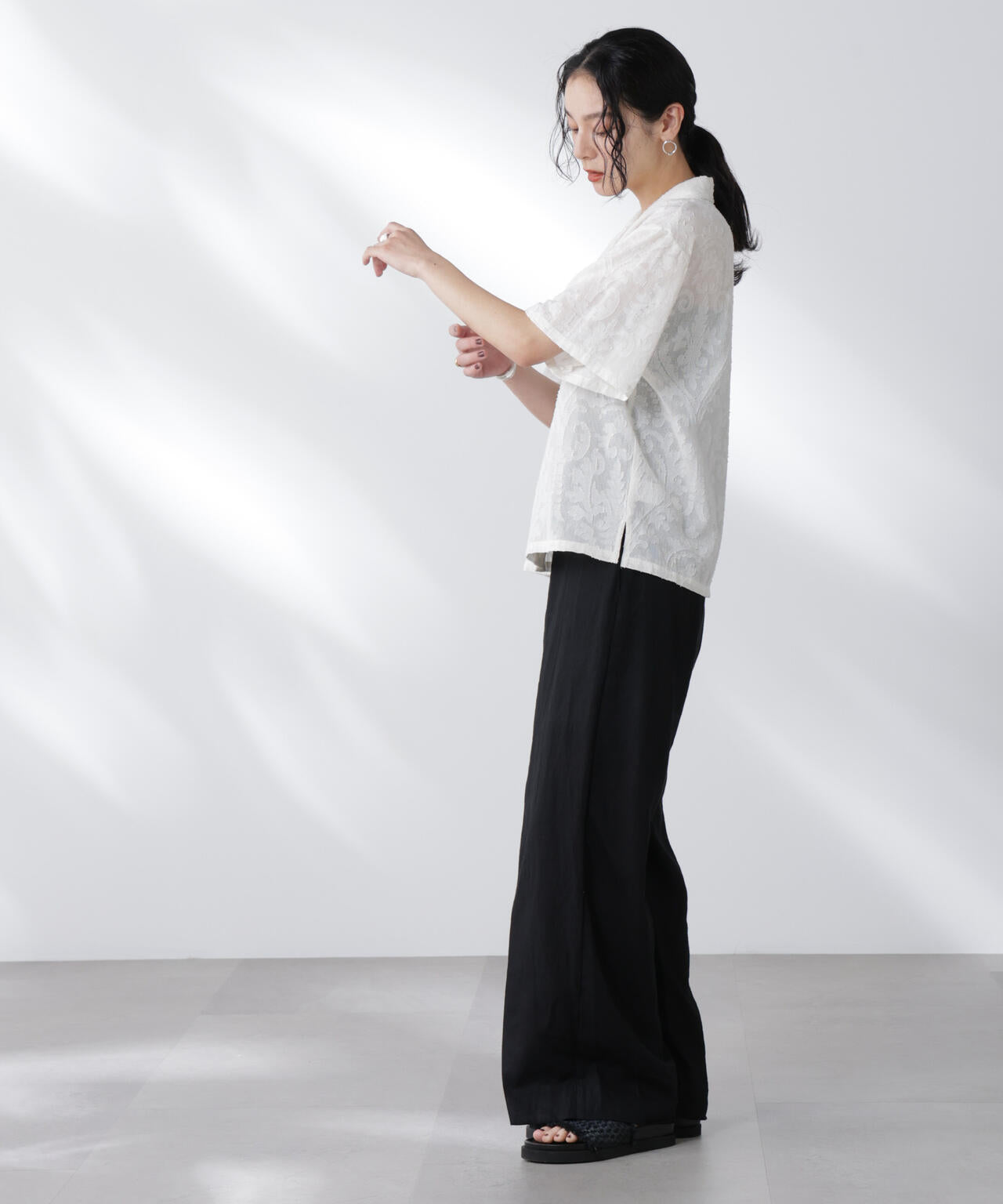 made in india カットワークジャカードシャツ(セットアップ可) 6695221300