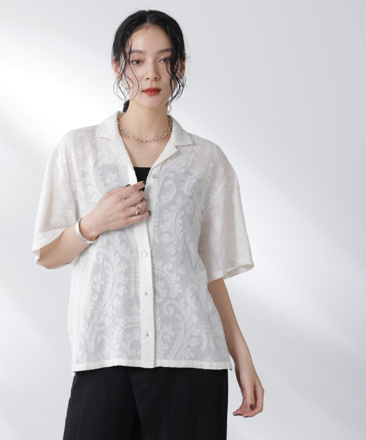 made in india カットワークジャカードシャツ(セットアップ可) 6695221300