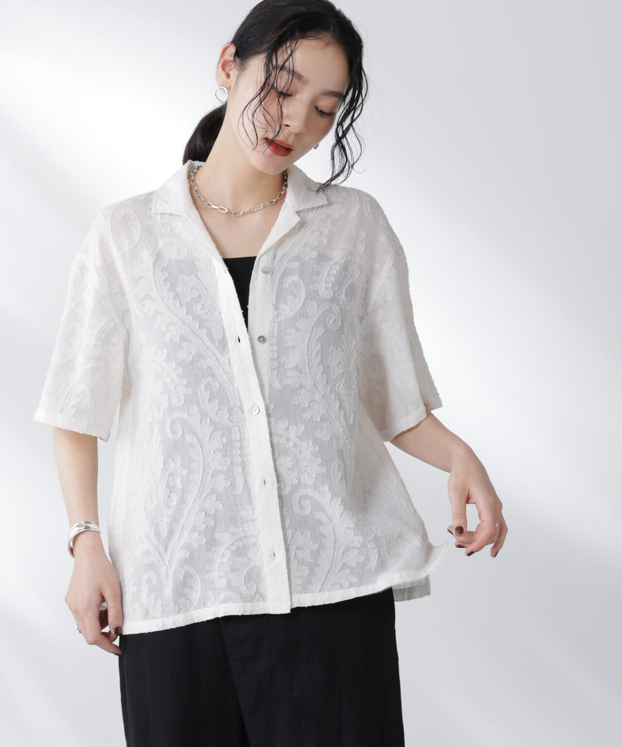 made in india カットワークジャカードシャツ(セットアップ可) 6695221300