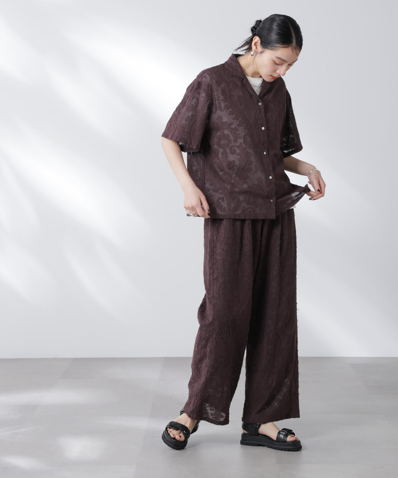 made in india カットワークジャカードシャツ(セットアップ可) 6695221300