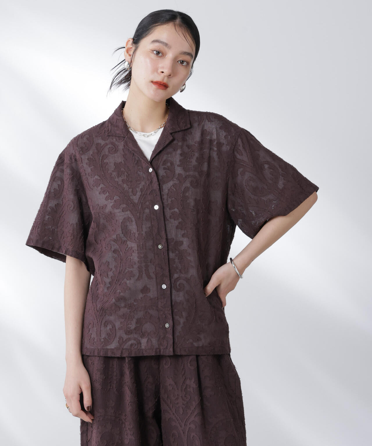 made in india カットワークジャカードシャツ(セットアップ可) 6695221300