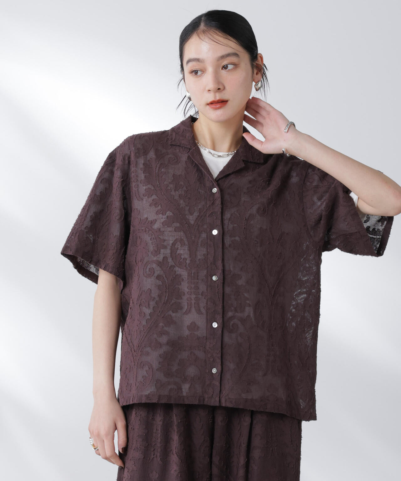 made in india カットワークジャカードシャツ(セットアップ可) 6695221300