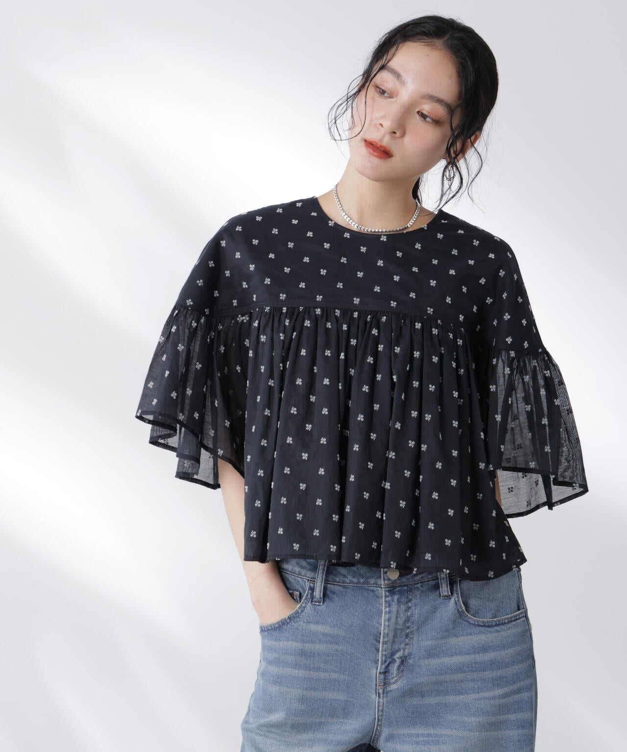 made in india コットンフロッキーフラワーブラウス 6695221302