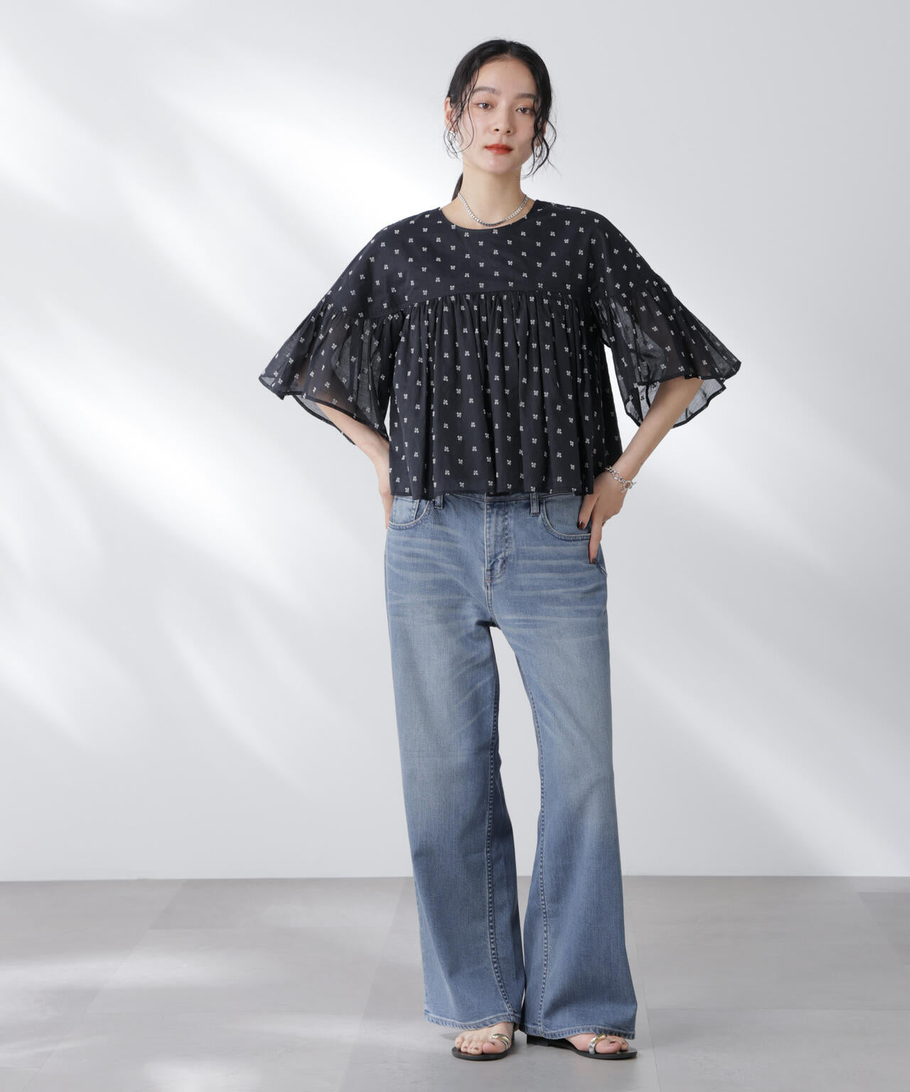 made in india コットンフロッキーフラワーブラウス 6695221302