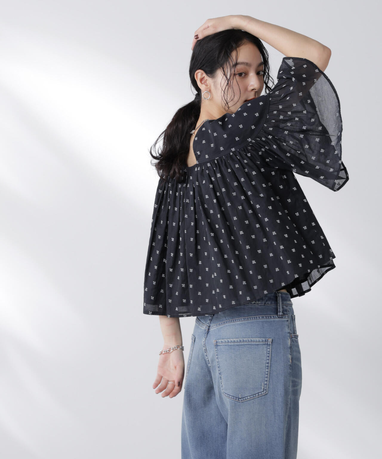 made in india コットンフロッキーフラワーブラウス 6695221302