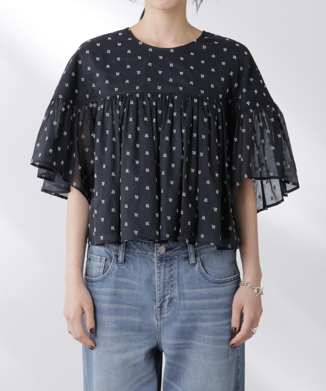 made in india コットンフロッキーフラワーブラウス 6695221302