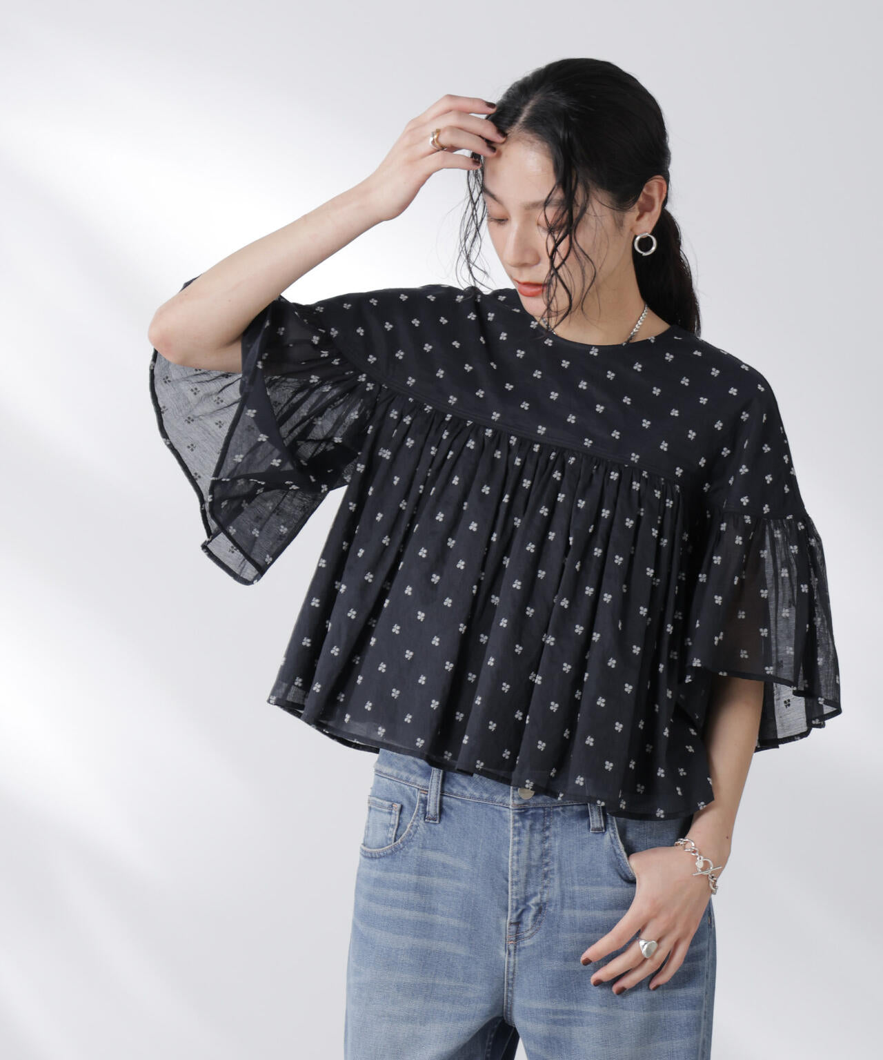 made in india コットンフロッキーフラワーブラウス 6695221302