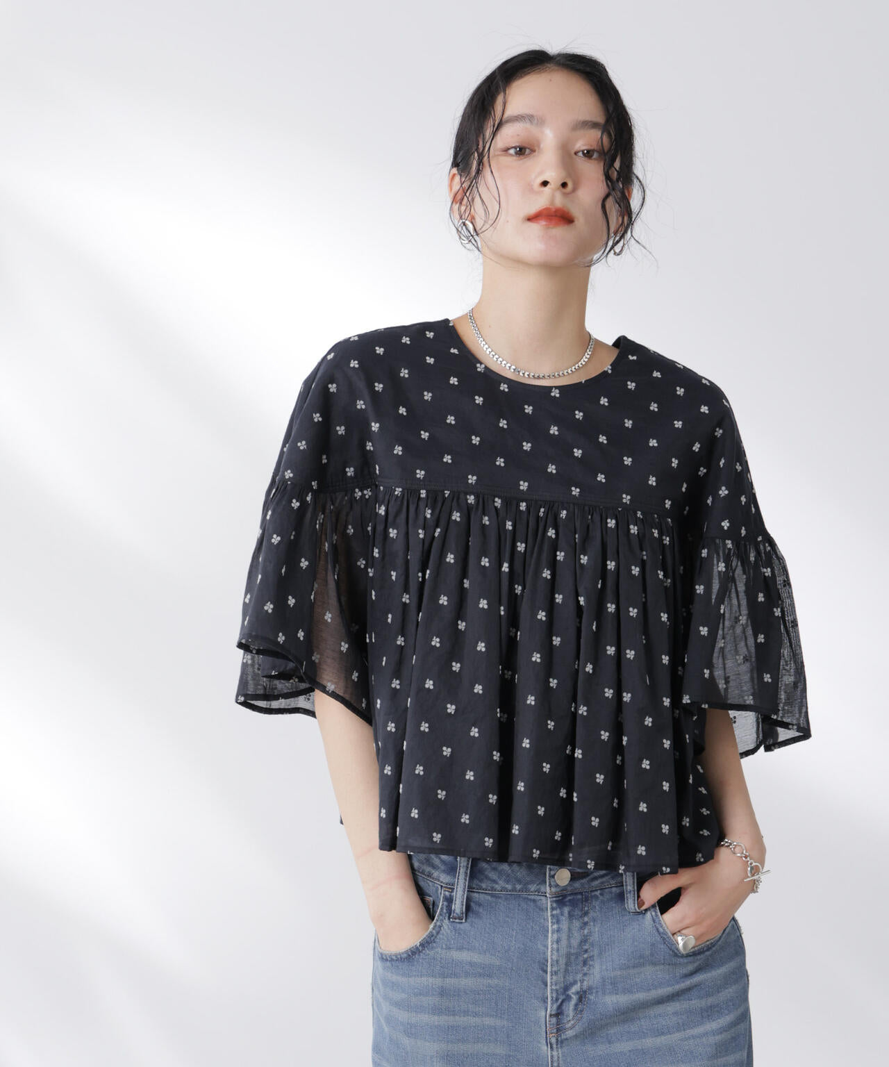 made in india コットンフロッキーフラワーブラウス 6695221302