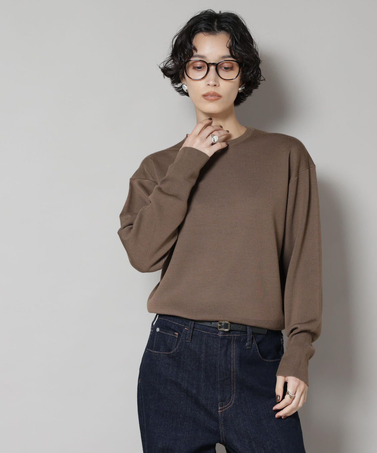 毛玉レスニットスムースクルーネックプルオーバー 6695222302