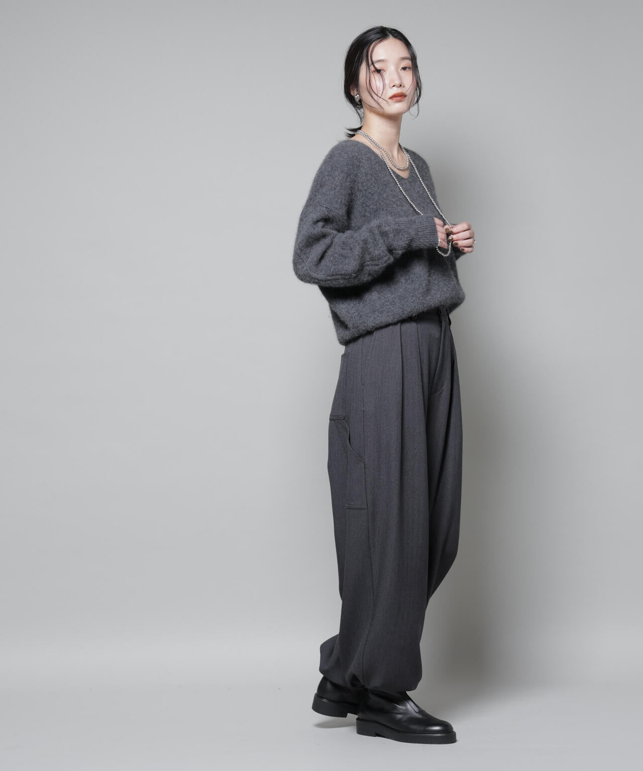 ウォッシャブルフォックスVネックニットプルオーバー 6695222308