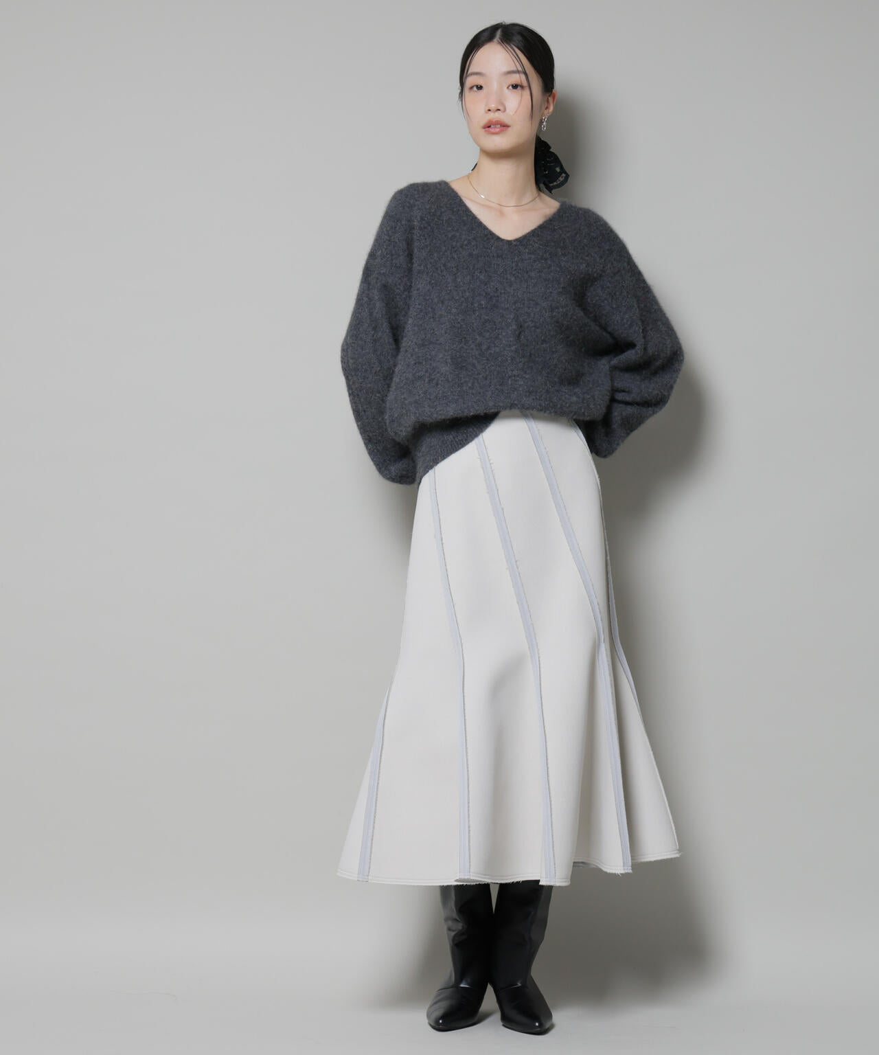 ウォッシャブルフォックスVネックニットプルオーバー 6695222308