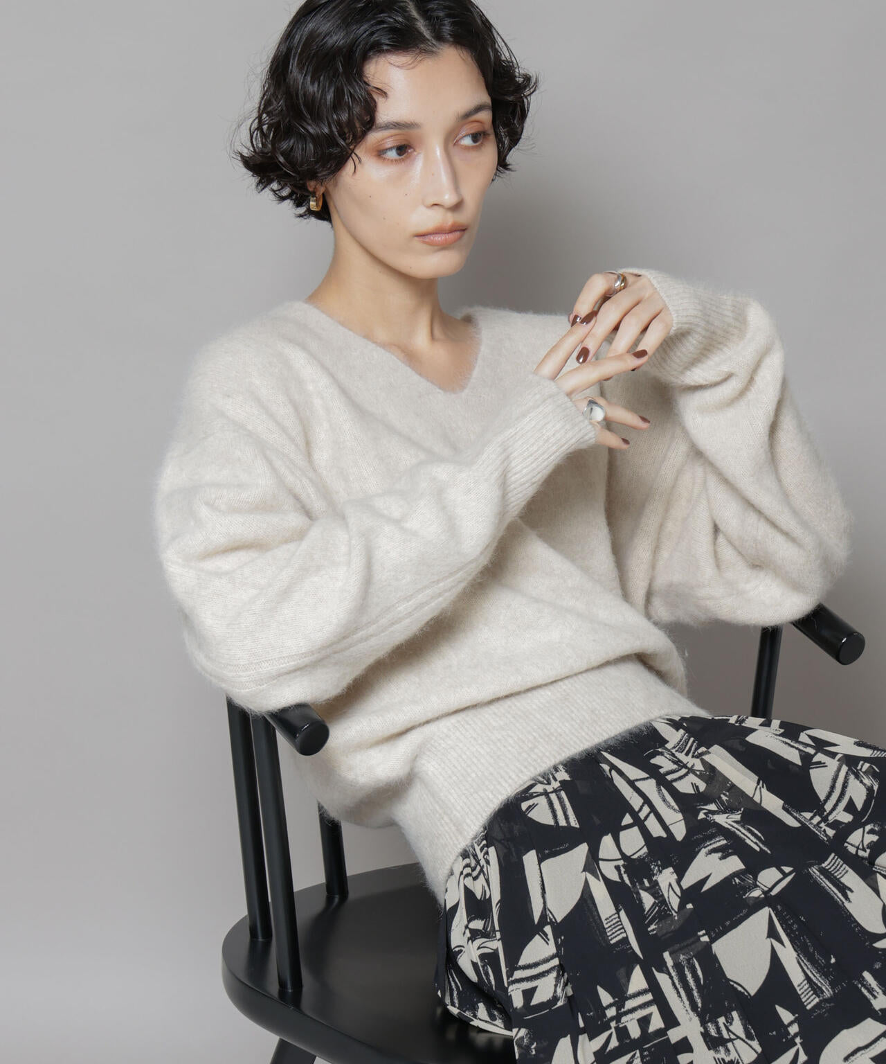 ウォッシャブルフォックスVネックニットプルオーバー 6695222308