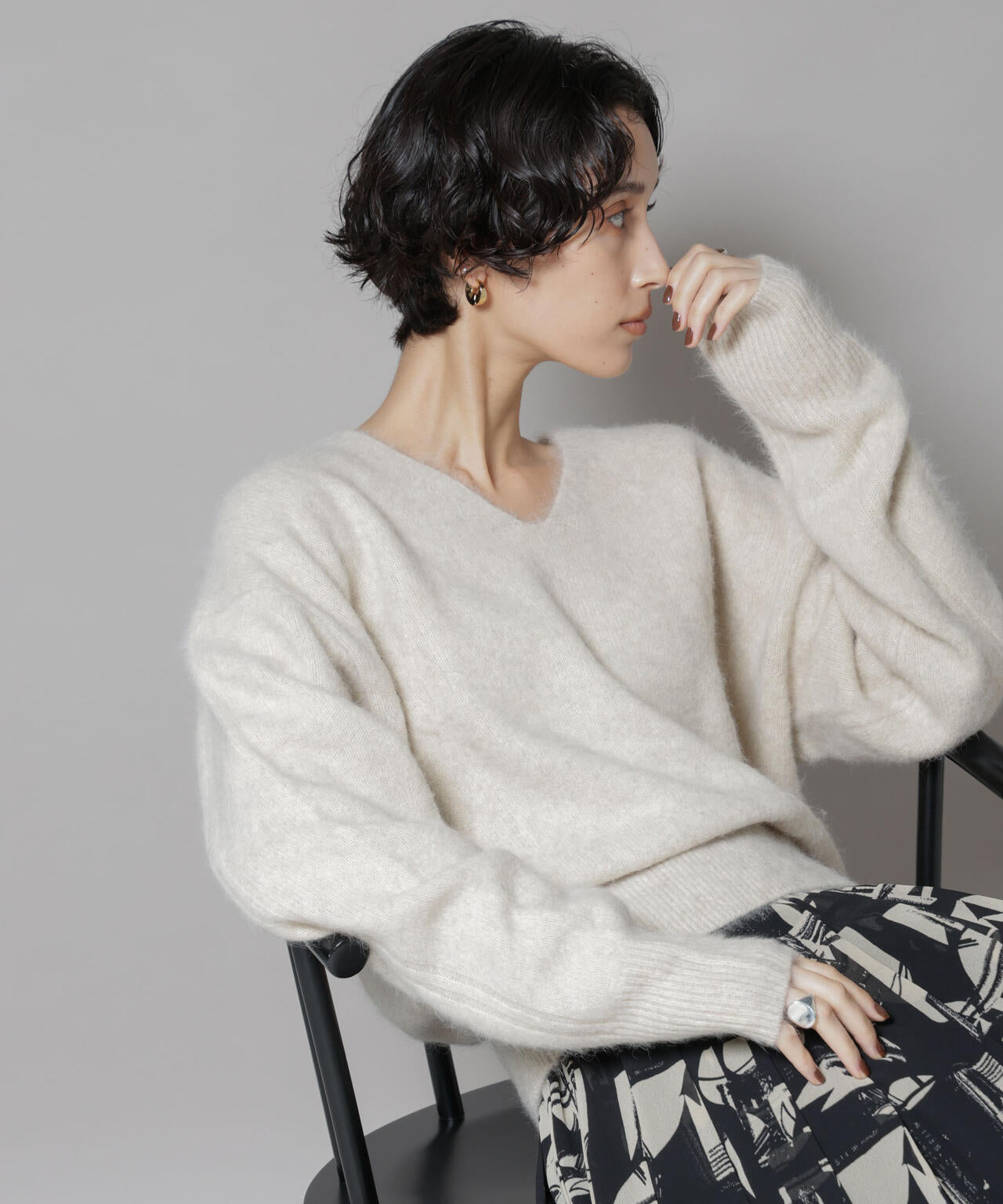 ウォッシャブルフォックスVネックニットプルオーバー 6695222308