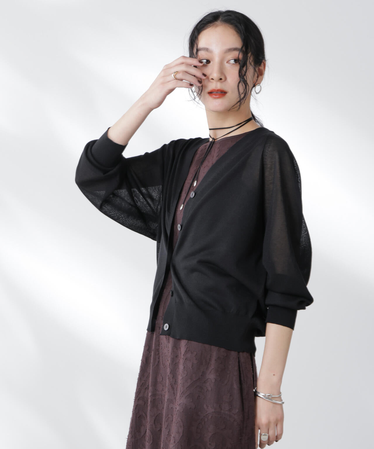 コットンスパークシアーVネックカーディガン 6695222312