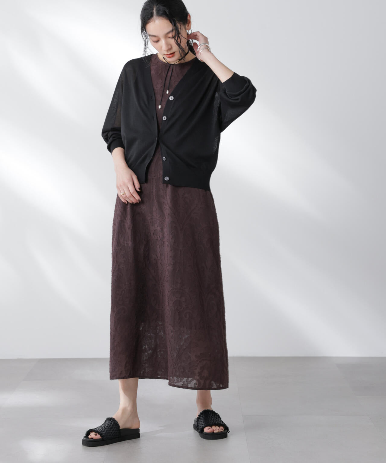 コットンスパークシアーVネックカーディガン 6695222312