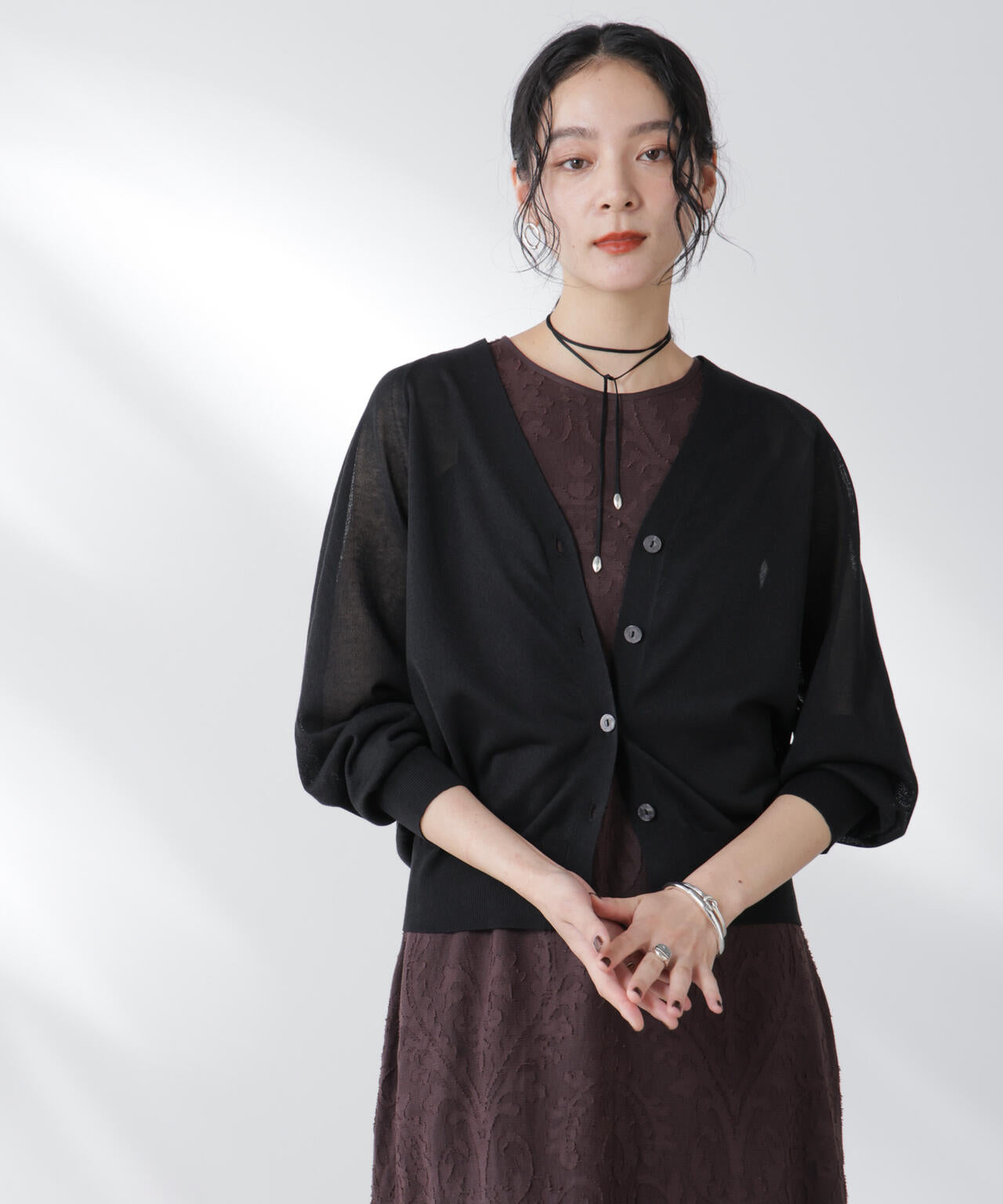 コットンスパークシアーVネックカーディガン 6695222312