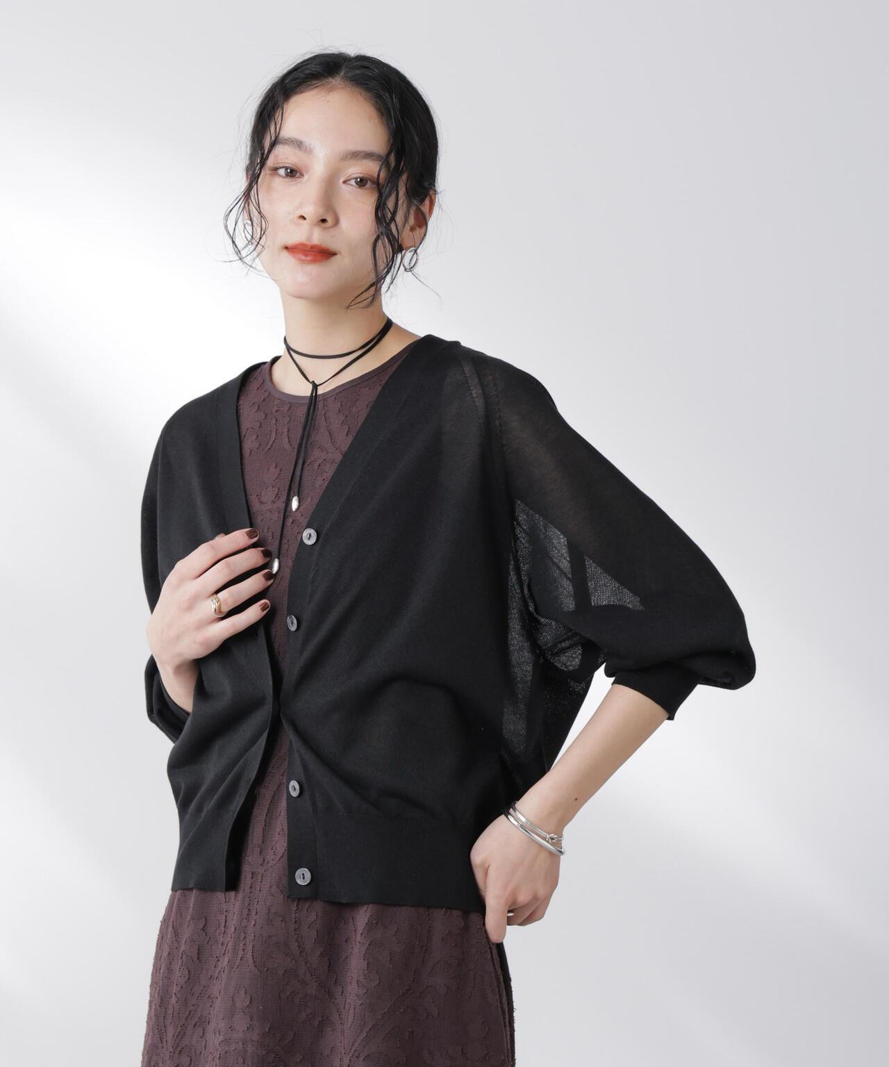 コットンスパークシアーVネックカーディガン 6695222312