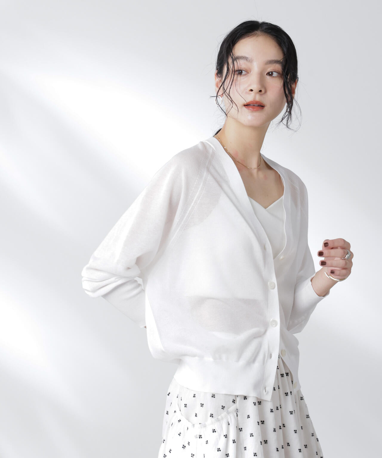 コットンスパークシアーVネックカーディガン 6695222312