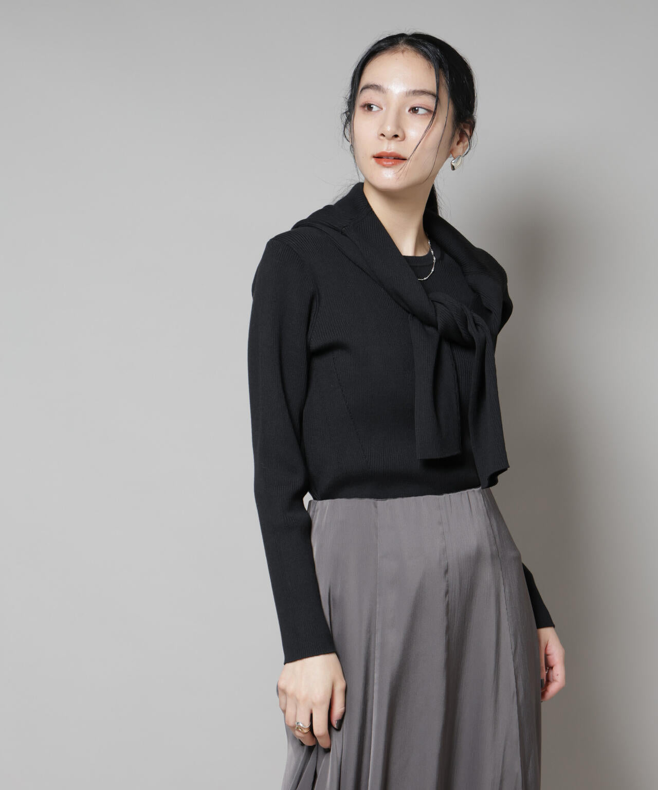 CICA&UVカット加工クルーネックリブニット 6695222313