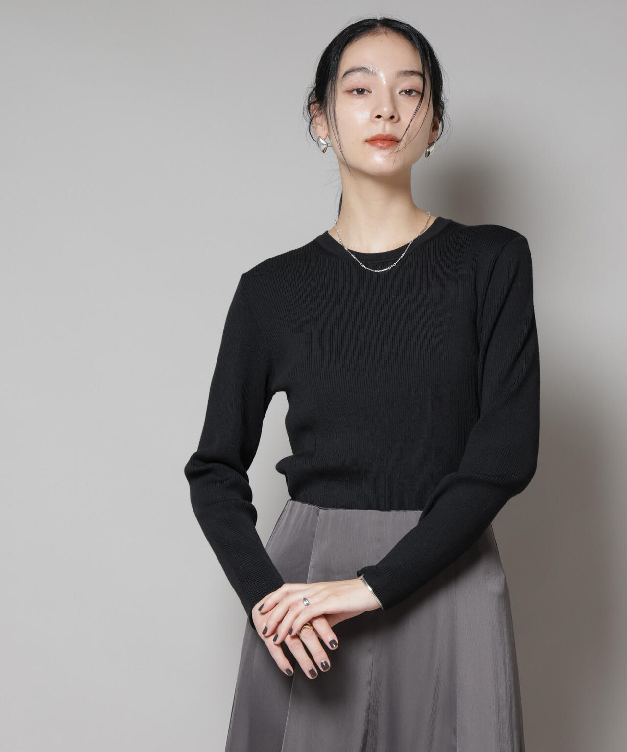 CICA&UVカット加工クルーネックリブニット 6695222313