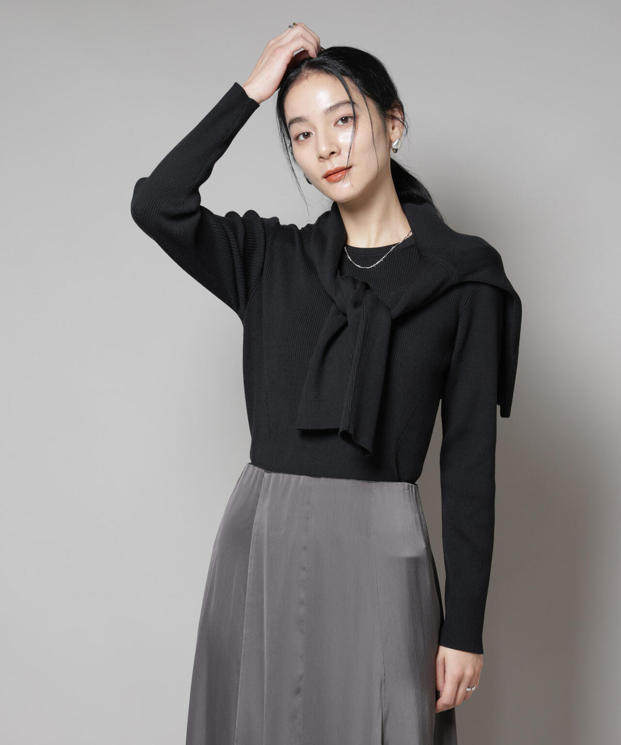 CICA&UVカット加工クルーネックリブニット 6695222313