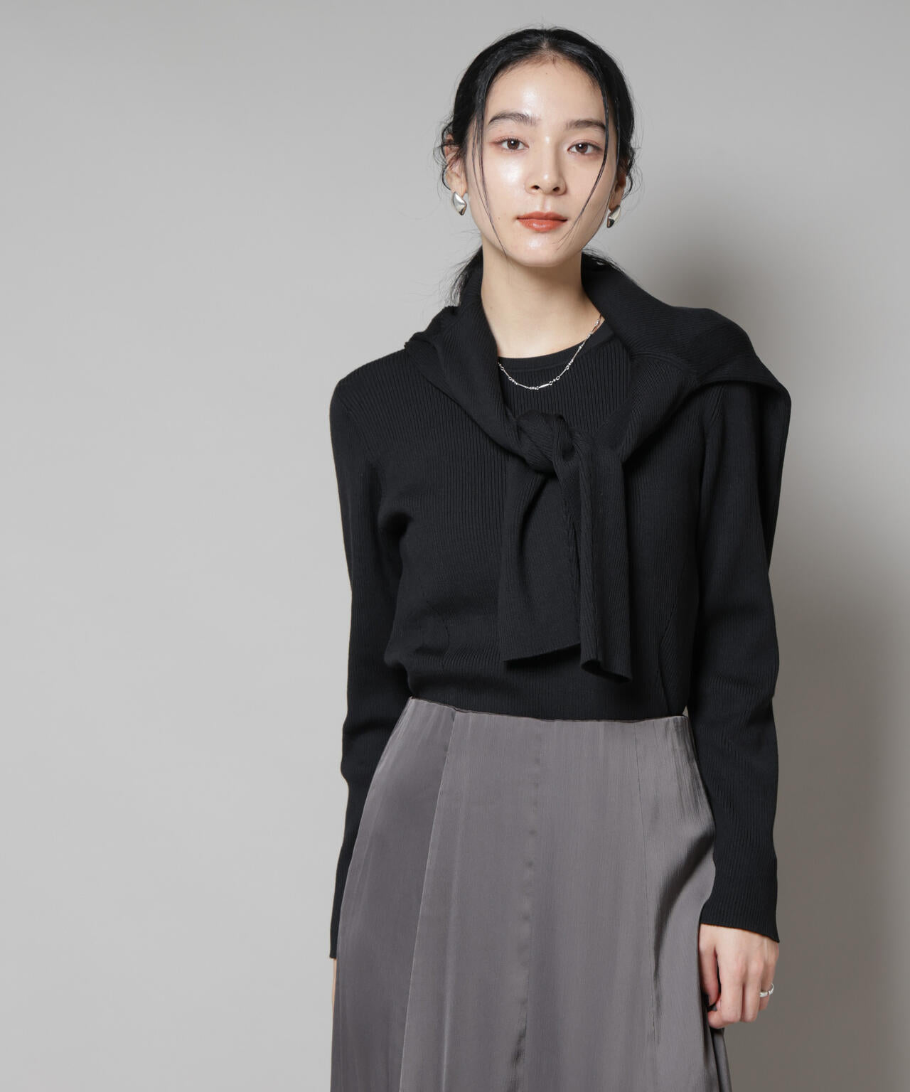 CICA&UVカット加工クルーネックリブニット 6695222313