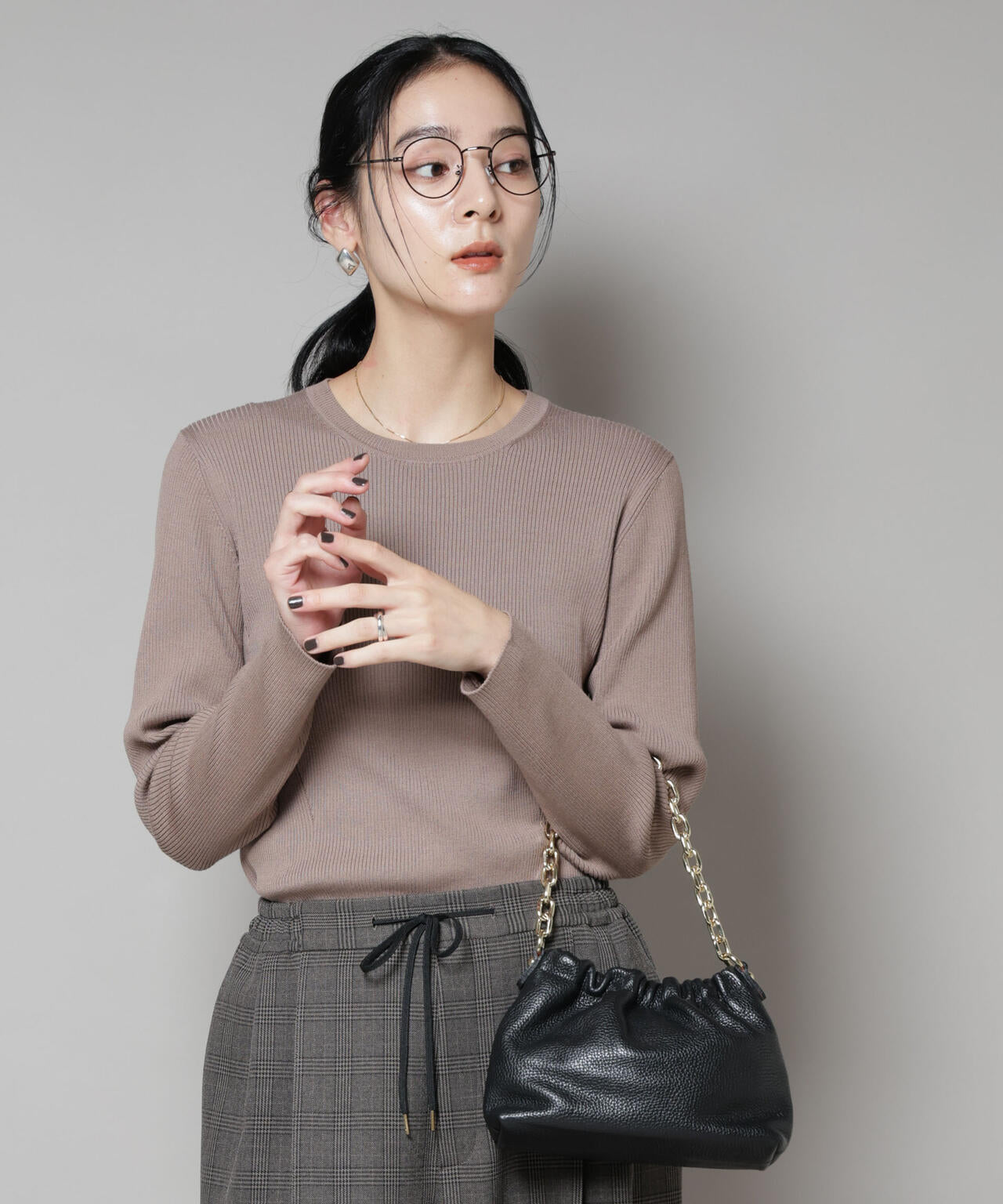 CICA&UVカット加工クルーネックリブニット 6695222313