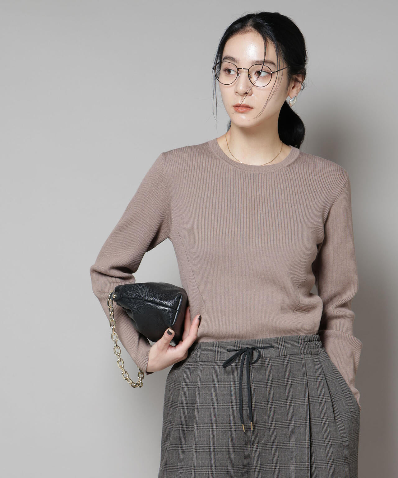 CICA&UVカット加工クルーネックリブニット 6695222313