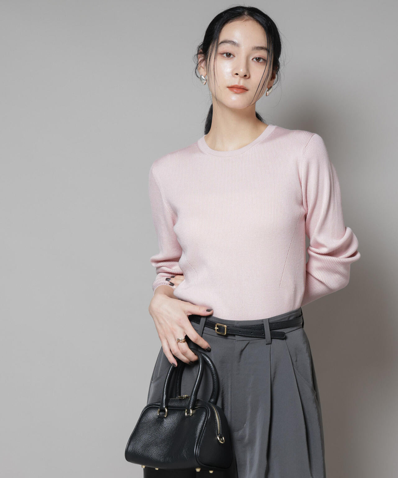 CICA&UVカット加工クルーネックリブニット 6695222313