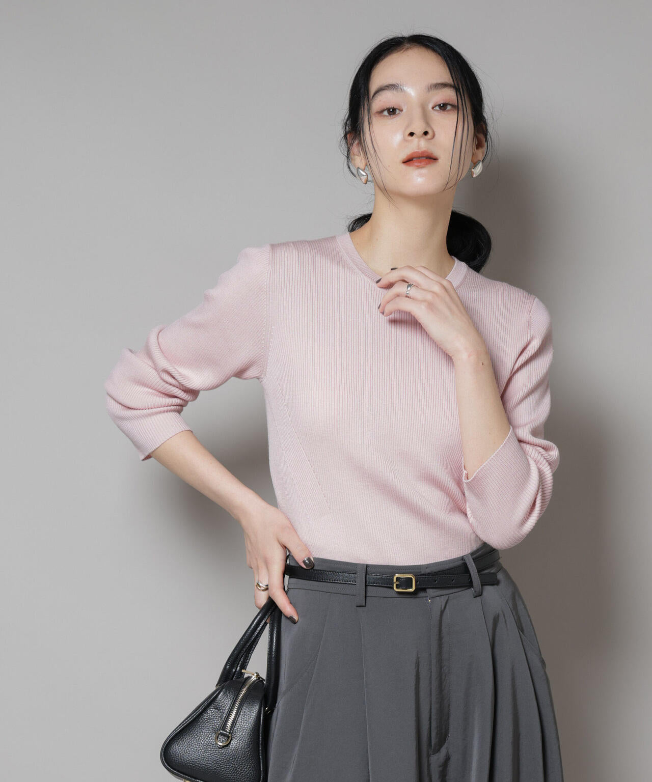 CICA&UVカット加工クルーネックリブニット 6695222313