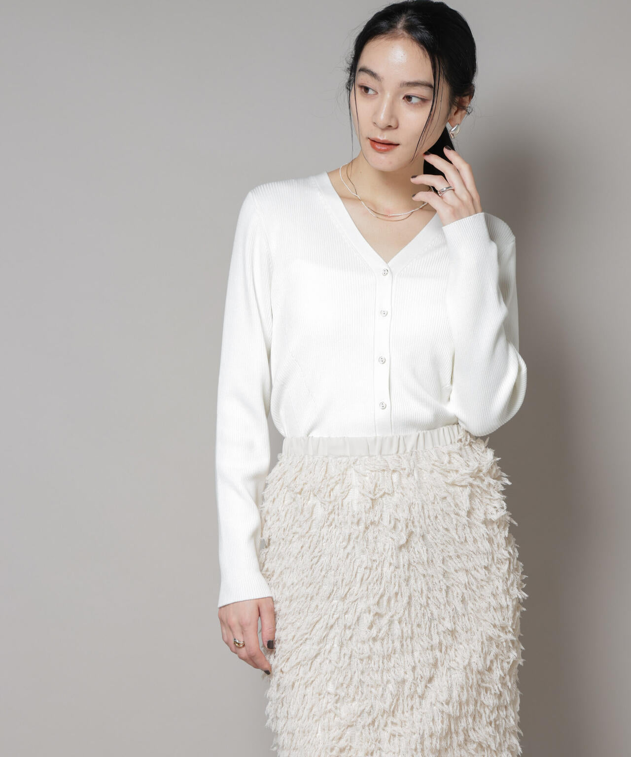 CICA&UVカット加工Vネックリブカーディガン 6695222314