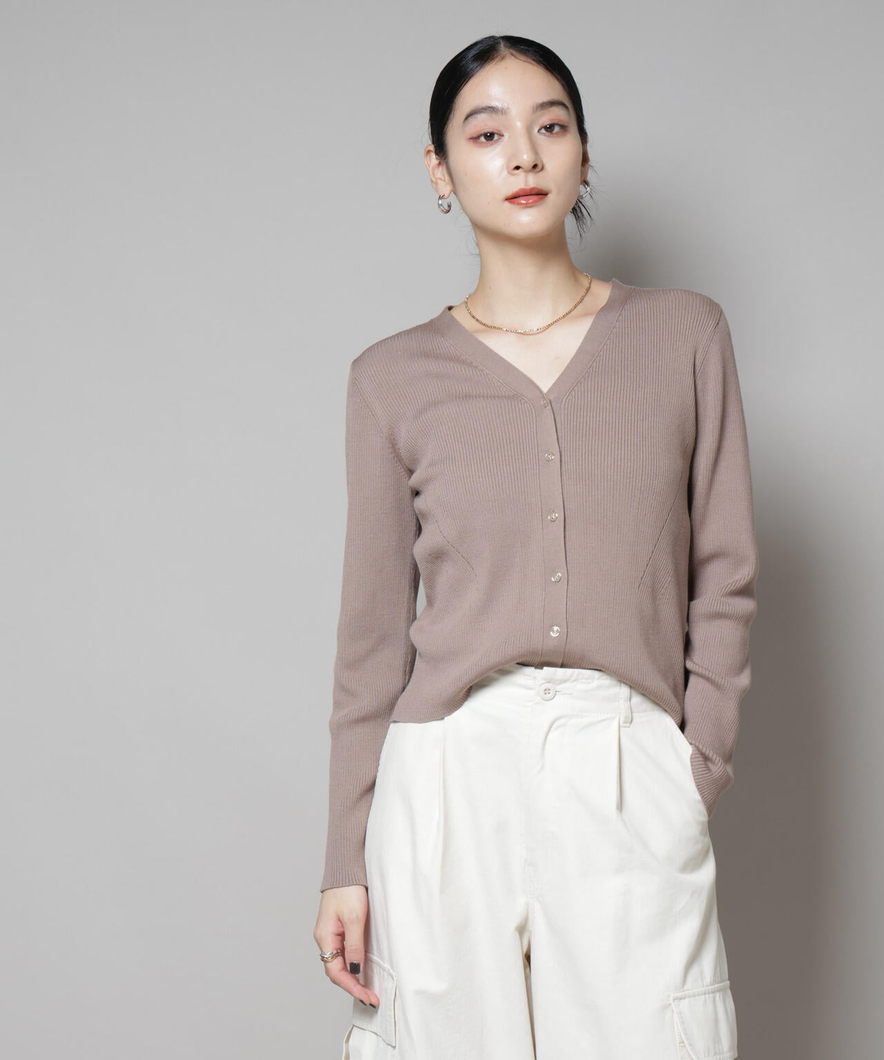 CICA&UVカット加工Vネックリブカーディガン 6695222314