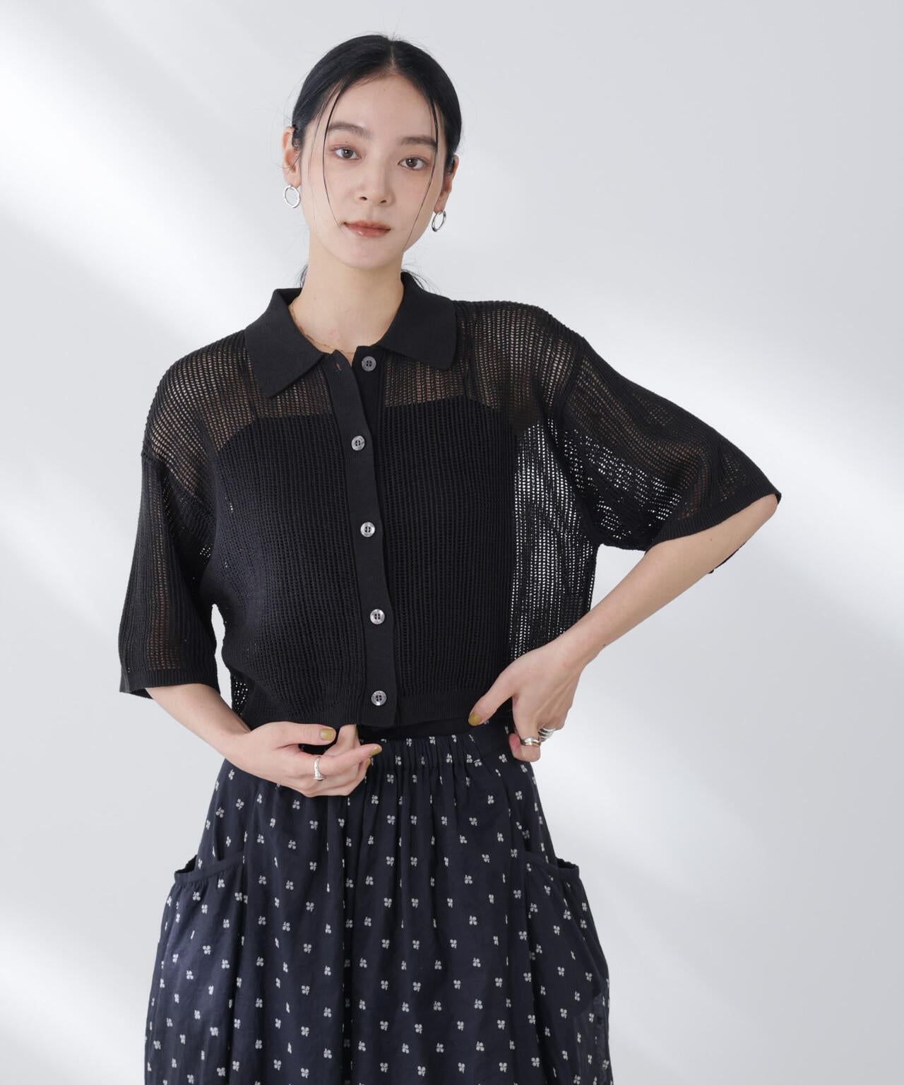 メッシュニットポロカーディガン 6695222315