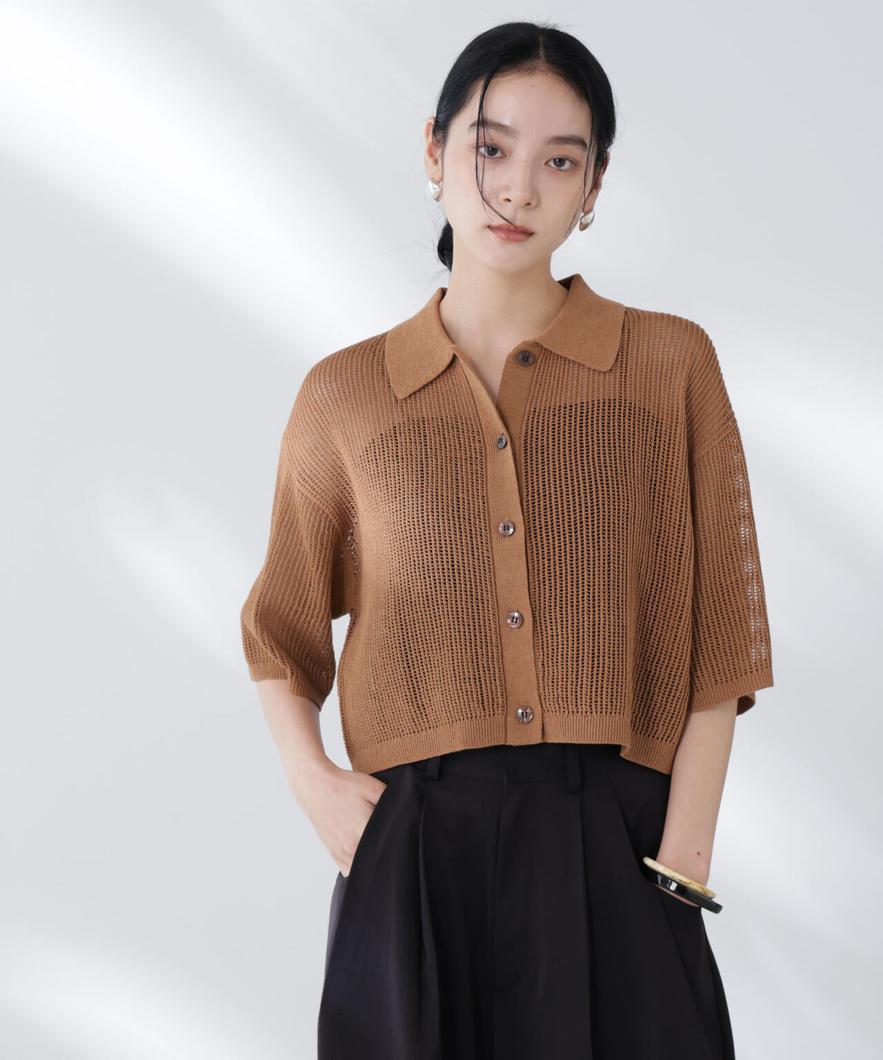 メッシュニットポロカーディガン 6695222315