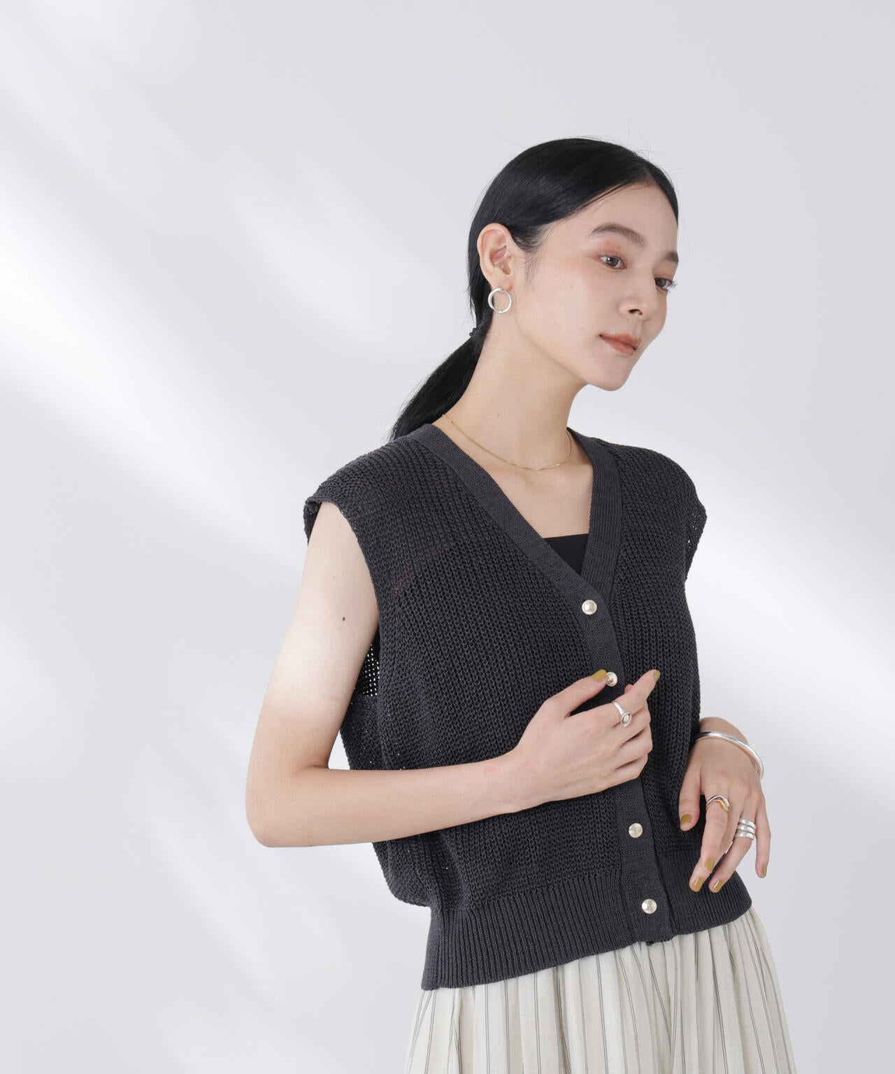 ペーパーヤーン畦ニットベスト 6695222316